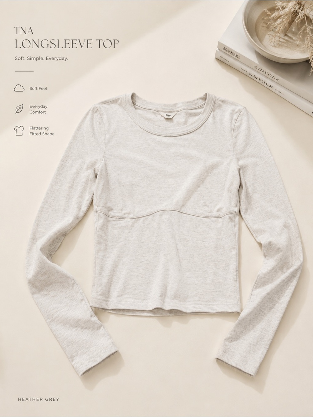 TNA Heather Grey Fitted Long Sleeve Top